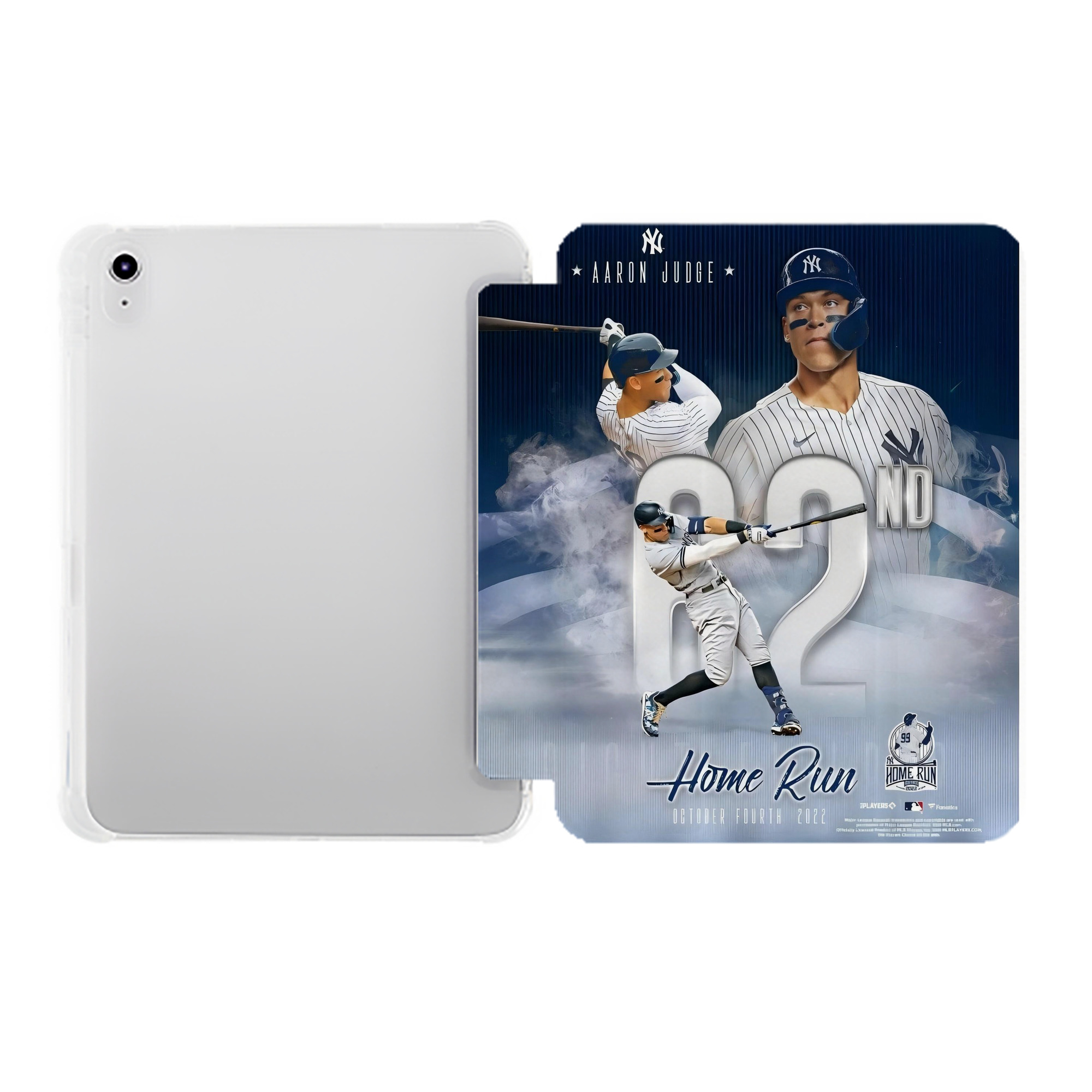 Aaron Judge 62nd Home Run 10.4.2022 Premium Tri-Fold PU Leather & Silicone IPad Case With Pencil Slot – Fits 9.5,10.5,10.9 – Adjustable Stand, Slim, Protective